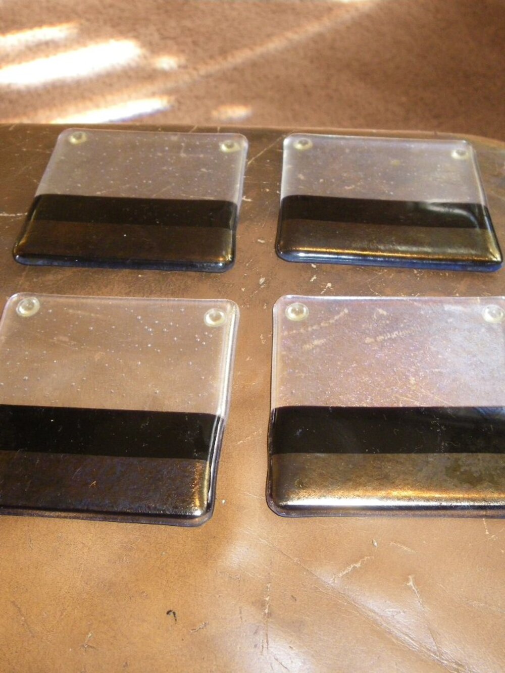 4 Vintage Iridized Glass Modern Design Coasters Home Decor